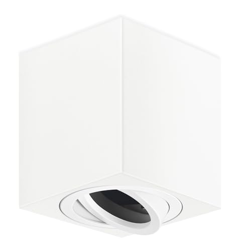 GeyouLux Foco de techo LED GU10 Focos led Interior Techo,Φ80×84mm Blanco Aluminio Aplique techo Con Casquillo GU10,Rotación de 45° Cuadrado Spotlight 230V Para salón,cocina.(Sin fuente de luz)