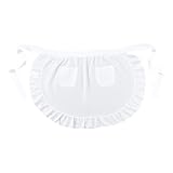 DAOLONG White Waist Apron, Women’s White Apron Skirt with Two Pockets Half Apron Waitress Servant Cosplay Costume Halloween, Vintage Maid Apron Skirt Cute Ruffle Dress Costume