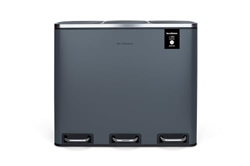 Cubo de basura de clasificación con pedal Dark Grey Les Collectors N° 984, capacidad 60 L, resistente, cocina, separador de residuos 2 bandejas, sellos extraíbles, reciclaje, clasificación selectiva