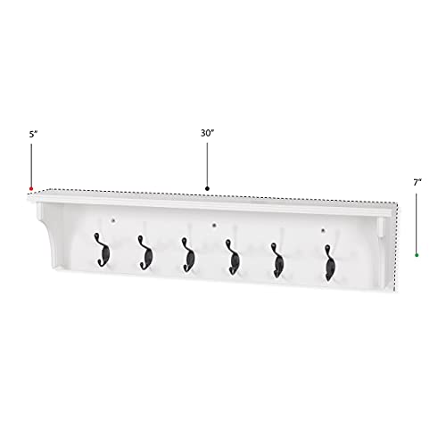 Brightmaison Mante Entryway Organizer With Key Holder And Coat Rack, 6 Hooks For Hanging Face Masks, 30" Wood White #TOP4