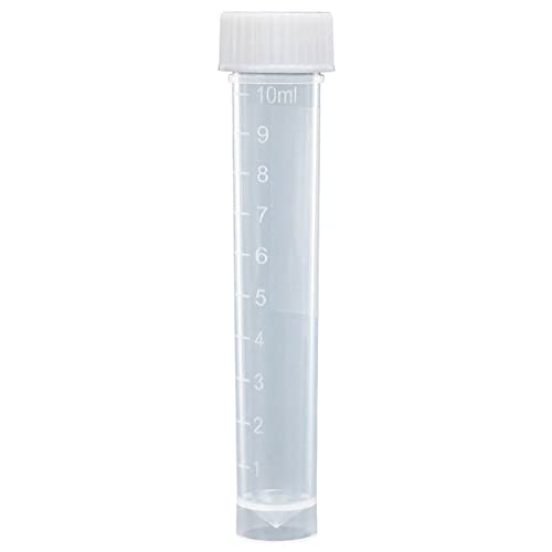 Globe Scientific 6102S Polypropylene Molded Graduations Conical Bottom Self Standing Transport Tubes with Attached White Polyethylene Screw Cap, Sterile, 10ml Capacity, Pack of 500