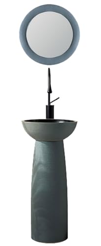 GLJTUO Freestanding Pedestal Sink Hotel Bathroom Art Sink with Faucet Set Bathrooms Ceramic Luxurious Pedestal Basin Round Sink Pedestal Lavatory Sink Ceramic Wash Basin (C With Mirror)