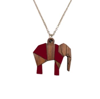Sastree Colgante Elefante Mujer Rojo | Edición Limitada Sas365 (Solo 365 Unidades) | Madera Sostenible Pintado a Mano | Exclusivo Amantes Animales (Acero Inox Plata)