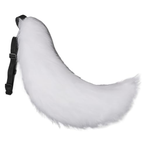 Cola peluda de Halloween Therian Tail de 27 pulgadas en color blanco con cinturón para cosplay