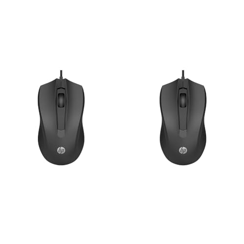 DPI: 1600 HP - PC Mouse 100, Cablato, 1.600 DPI, destrorso, 3 pulsanti, rotella di corrimento, nero (Confezione da 2)