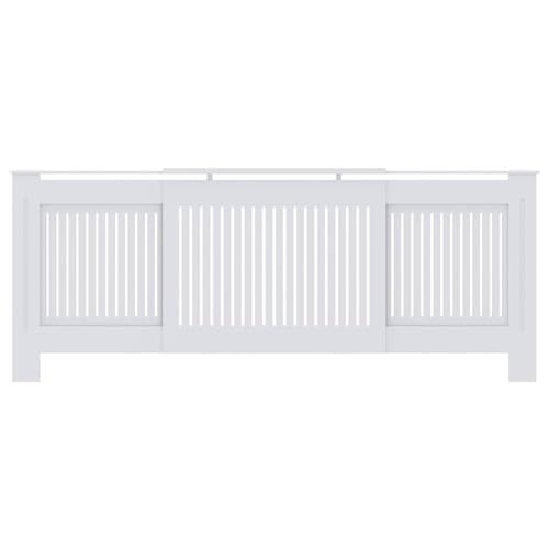 Image of White Radiator Cover 2 pcs Engineered Wood Water Resistant Modern Design with Storage Shelf for Efficient Heat Flow and Easy Maintenance 80.71 x 8.07 x 32.09 in