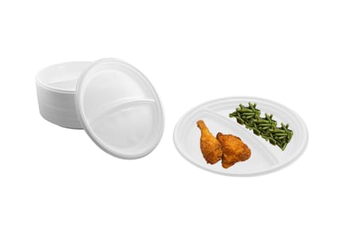 Lauroo 100 Stück Mehrweg-Menüteller 2-geteilt Ø22 cm Plastikteller | BPA-freier Kunststoff | Spülmaschinengeeignet | Stapelbar | Plastikgeschirr