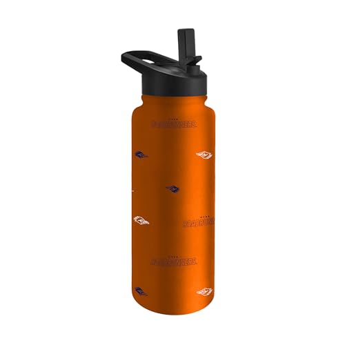Image of Logo Brands NCAA UTSA Roadrunners Step & Repeat 34 oz Stainless Steel Quencher Bottle - All Over Logo Design, No-Spill Lid, Easy Carry Handle - Keeps Drinks Cold For Hours
