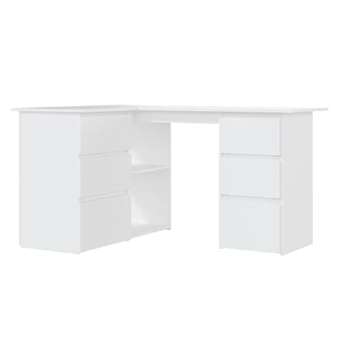 vidaXL Bureau d'angle Table d'Ordinateur Table d'Etude Table Informatique Table d'Ecriture Maison Intérieur Blanc 145x100x76 cm Aggloméré