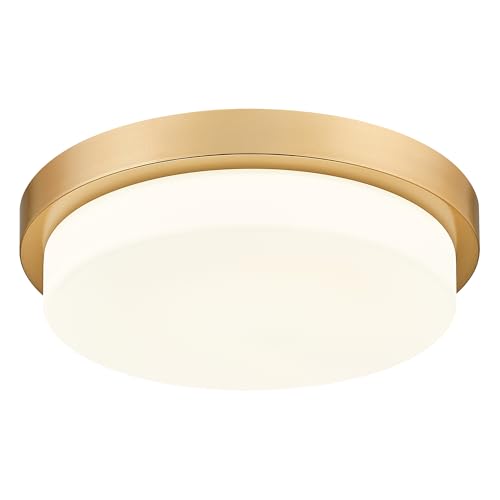 Image of 16 inch Gold LED Flush Mount Ceiling Light, 36W, 5CCT | 3300LM, 3000K /3500K /4000K /5000K /6000K, Close to Ceiling Light Fixtures for Bedroom Kitchen, Milk Glass, AD-22008-L16-GD