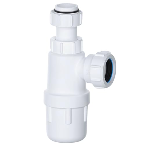 Hulthor Siphon à bouteille de 32 mm – Hauteur réglable – Siphon d'évier blanc pour évier de salle de bain et évier de cuisine – Siphon parfait pour lavabo