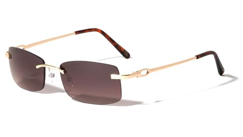 Rimless Rectangle Thin Frame Temple Sunglasses