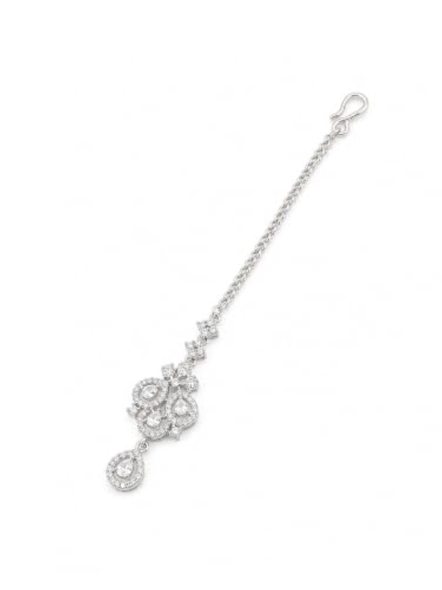 Stylish American Diamond Rhodium Plated Maang Tikka for Weddings