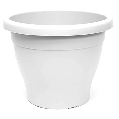 Maceta Mediterránea Con Plato - Jardinera Alta Gris, 35 Cm De Diámetro, Con Agujeros De Drenaje Para Interior Y Exterior