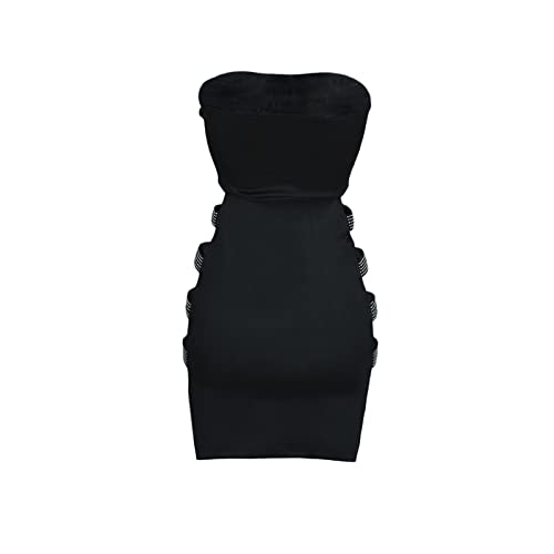 TIYRUS Lady Strapless Rhinestone Hollow Out Bainha Vestido Feminino Sem Mangas Sólido Bodycon Mini V