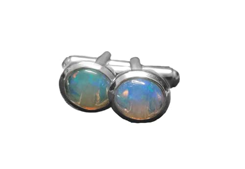 Mancuernillas para hombre en plata sólida con ópalo 8x10 mm