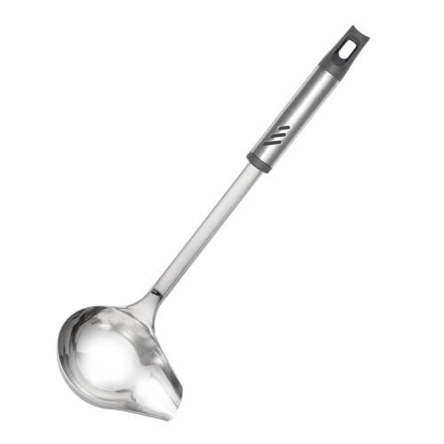 Lebabo Gravy Ladle with Spout, Stainless Steel Large Ladles for Serving Sauce, Metal Ladle with Long Handle for Kitchen, Comfortable Grip, Durable Construction, Silver (4 oz)