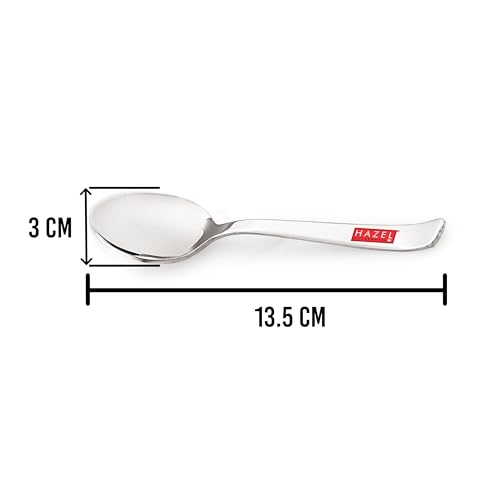 Image of HAZEL Stainless Steel Small Spoons Set of 2 | Mini Spoon for Kids, Masala Jar, Spice Containers | 13.5 cm Baby Serving Spoon for Kitchen