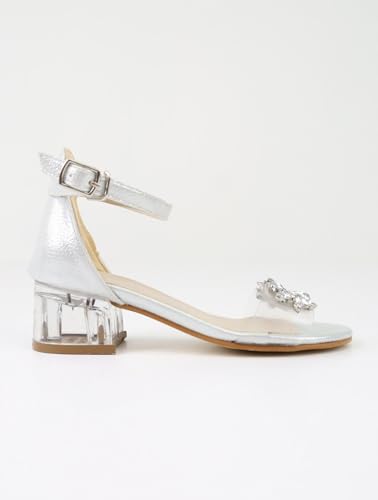 SIRRI Girls Ankle-Strap Shoes, Block Heels Rhinestone Sandals for Special Occasion4