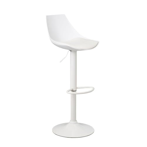 LOLAhome Taburete Alto de Cocina Giratorio en 360°, Silla de Bar Regulable en Altura de 83 a 104 cm, con Respaldo, Material Polipiel, Estructura Metal Blanca y Reposapiés, Blanco