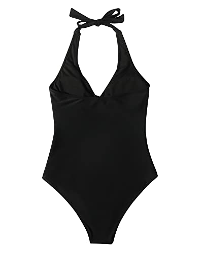DOULAFASS Swimming Costume Women Tummy Control Push Up Swimsuit Halter V Neck Padded One Piece