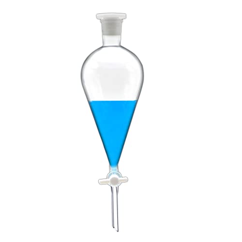 Borosilicate Glass 1000ml Heavy Wall Conical Separatory Funnel with 24/29 Joints and PTFE Stopcock - 1000ml