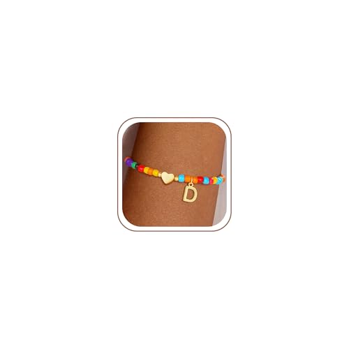 Image of Eaciy Colorful Initial Bracelets for Women Girls - Trendy Beaded Heart Initial Bracelet Teen Girl Gifts Trendy Stuff Bohemian Gold Letter Bracelet Personalized Gifts for Women Girls Jewelry