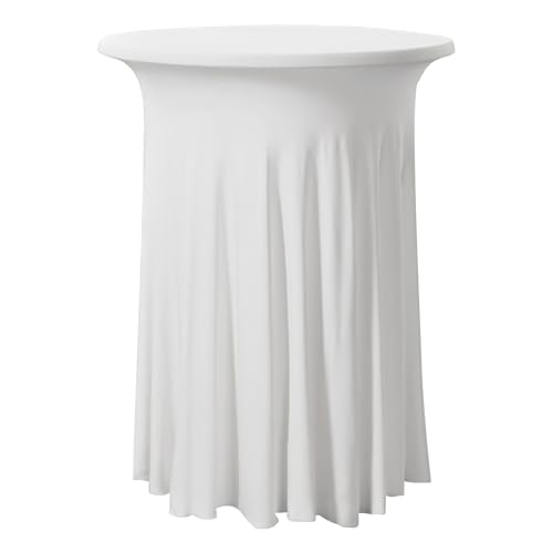Cocktail Table Covers, Elastic Cocktail Table Cover with Skirt Delicate Cocktail Tablecloth Reusable Cocktail Table Cloth Washable Round Tablecloth Skirt for Wedding Party (White)