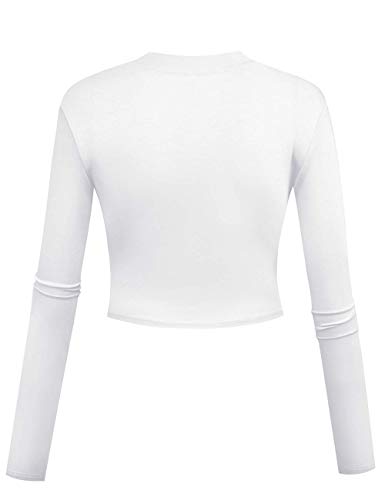 Casual Mock Neck Crop Tops for Women Solid Color Long Sleeve Cute Crop Shirt White M