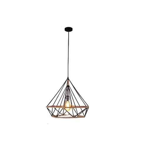 Suspension cage diamant E27 avec corde de chanvre tressée luminaire
