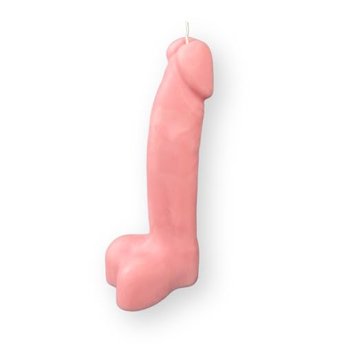 Bougie phallus en cire de soja de 18cm faite main pour EVJF coloris rose parfum vanille
