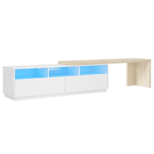 VASAGLE Kailyn Collection - TV-Lowboard, verstellbare Länge 162-270 cm, Fernsehschrank in L-Form, 2 Schubladen, 3 offene Fächer, LED-Beleuchtung, Steckdosenleiste, wolkenweiß-naturbeige LTV126W02