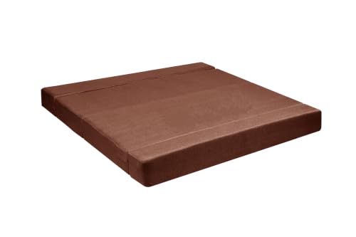 Image of Los Angeles Foldable Four Seater Sofa Cum Bed, Sofa Bed 6 X 6 Ft, Jute Fabric Washable Cover Including 4 Cushion Perfect for Living Room - Brown Color