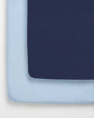 Image of Pack and Play Sheets Fitted - 2 Pack Mini Crib Sheets for Pack N Play Mattress - Unisex Playard Microfiber Bedding for Boys & Girls - Breathable & Wrinkle Free - Oeko-Tex, 38 x 26in - Navy Baby Blue