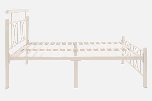Image of Mexo Metal Queen Size Bed Without Storage | Wrought Iron Double Bed with Headboard & Footboard | Sturdy Powder Coated Platform Bed Queen Size Cot for BedroomLivingRoom Ivory (75x60)