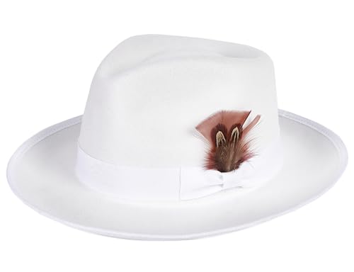 FADACHY Fedora Hats for Men & Women Wide Brim Felt Hat Trilby Panama Dress Hats White Hat