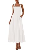 KIRUNDO Women Summer Sleeveless Halter Maxi Dress Sundress 2025 Casual Flowy Wedding Guest Cocktail Beach Vacation Dresses(White, Medium)