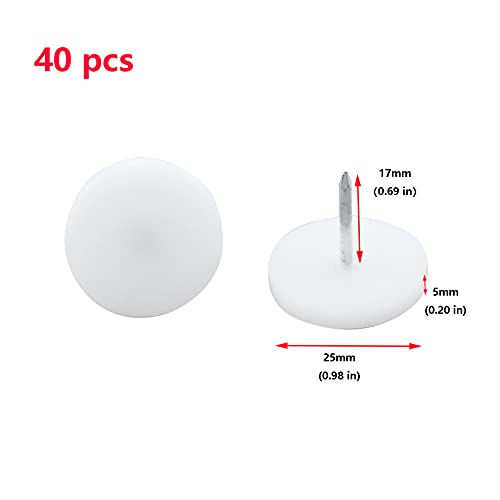 Antrader 25Mm/1" Dia. Nylon Slider Glides Nail-On Furniture Table Chair Sofa Feet Leg Skid Tile Floor Protector Pad 40Pcs, White #TOP1