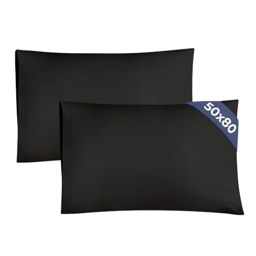 Funda de Almohada 50x80 Negro- Set de 2 Fundas de Microfibra Suaves, Cómodas y Lavables a Máquina - Fundas 50x80 Negro para una Experiencia de Confort y Elegancia