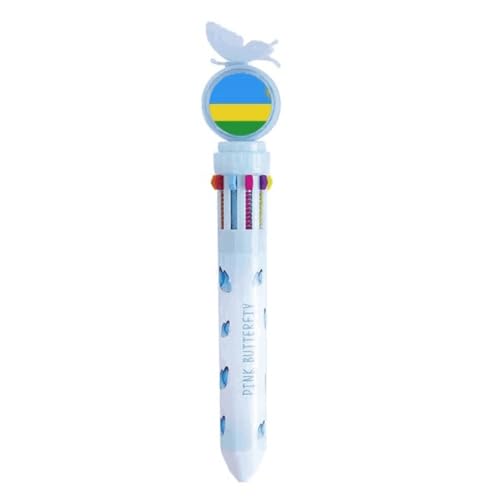 Stylo à bille rétractable multicolore avec emblème drapeau national Rwanda