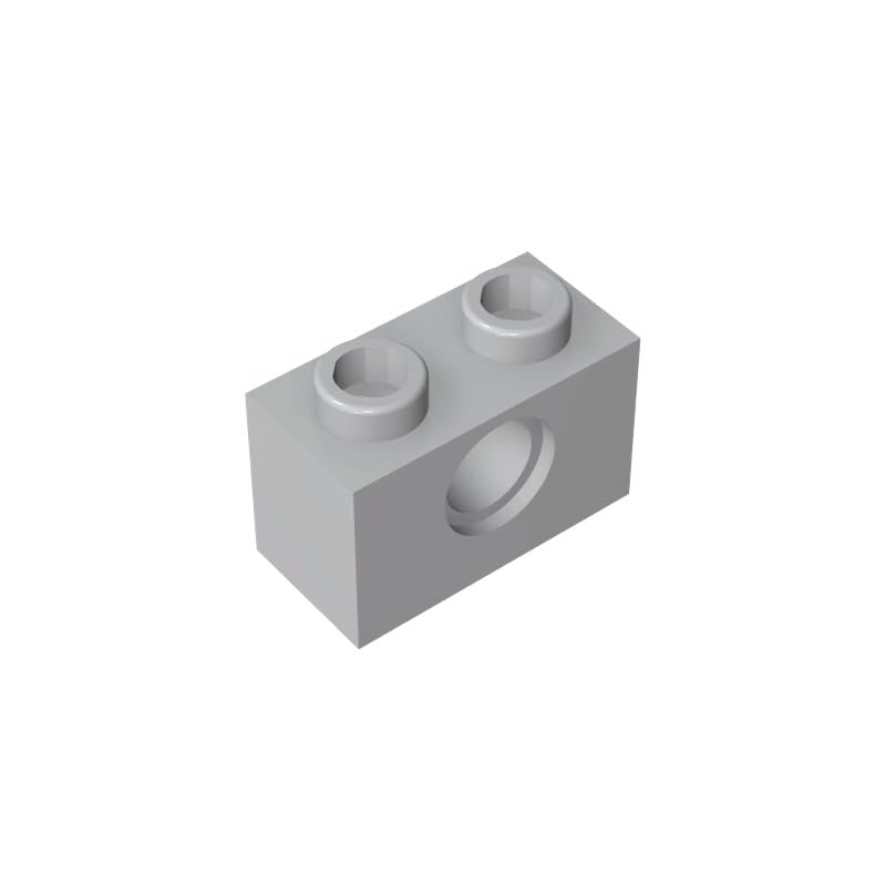 Gobricks 3700 Technology Brick Technic Brick 1x2 [1 Hole] 50 Pieces GDS-623 Compatible with Lego Building Blocks Color:Light Bluish Gray