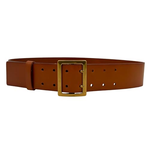 Women's Wide Waist, Vintage Full Grain Leather Wide, Wide Double Prong, Rectangular Buckle Belt