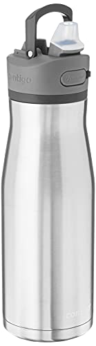Image of Contigo Ashland Chill Stainless Steel Water Bottle with Leakproof Lid and Straw, 32 oz, Steel /Licorice