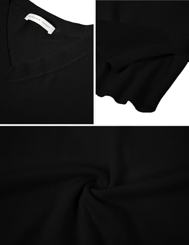 Image of S・DEER SDEER Women's V Neck Stripe Knit Tops Casual Long Sleeve Drop Shoulder Pullover Color Block Loose Fit Sweater Tops(Black,XL), X-Large