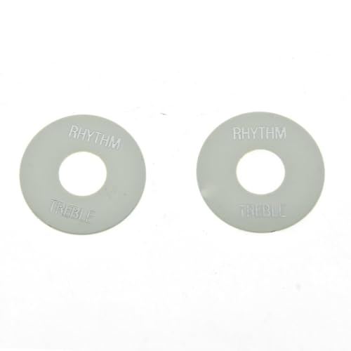 Dopro 2pcs White with Silver Letters LP Guitar Toggle Switch Washer Plate Rhythm Treble Ring for Les Paul