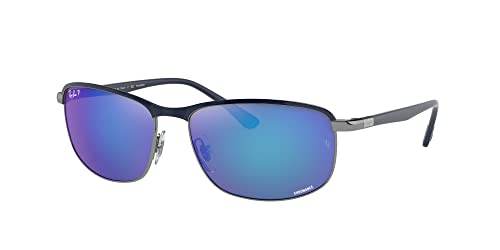 Ray-Ban RB3671CH Sunglasses Bundle: RB 3671CH 92044L Blue On Gunmetal Polar Grey Mi and Eyewear Cleaning Kit