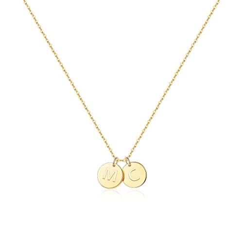 EXEINCITE Initial Necklaces for Women, 14K Gold Plated Dainty Letter M Initial C Disc Pendant Necklace Jewelry Gifts for Women, Mothers Day Valentines Gifts for Her Mom