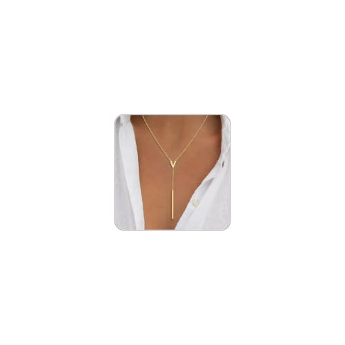 Patwes Lariat Necklace for Women, Dainty 14K Gold Plated Long Necklace by Patwes - Used condition - US$10.39