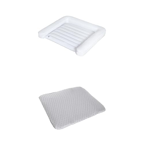 roba aufblasbare Wickelauflage (75x85 cm) - platzsparend, leicht abwaschbar, wasserdicht, ideal für Reisen - Weiß + roba organic Spannbezug (75x85 cm) aus Bio-Baumwolle, GOTS zertifiziert - Grau