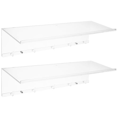 KICHOUSE 2piezas Estantes Flotantes Estrechos para Baño y Dormitorio Estantes de Pared Transparentes con Gancho de Unidades para Exhibición y Almacenamiento Sala y Oficina